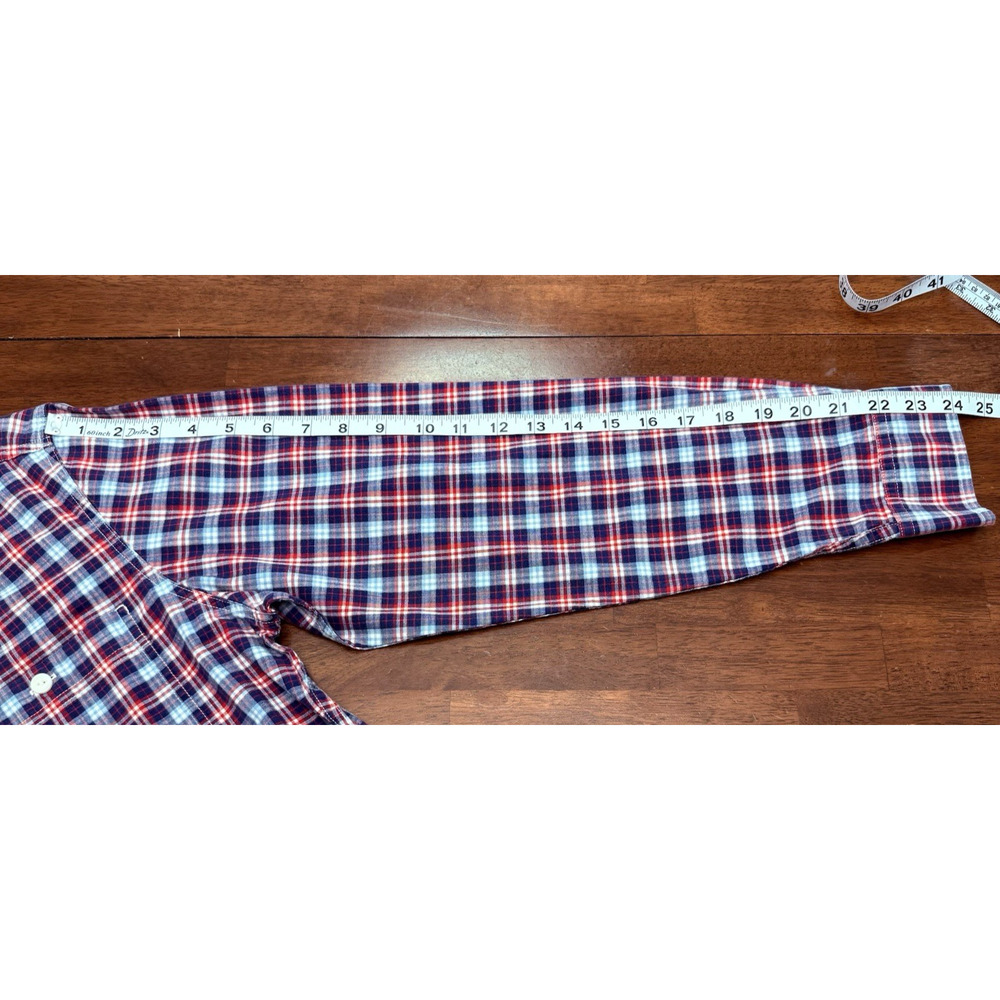 LL Bean Plaid Long Sleeve Button Up Shirt Men's Medium Slightly Fitted Red Blue - Picture 7 of 9